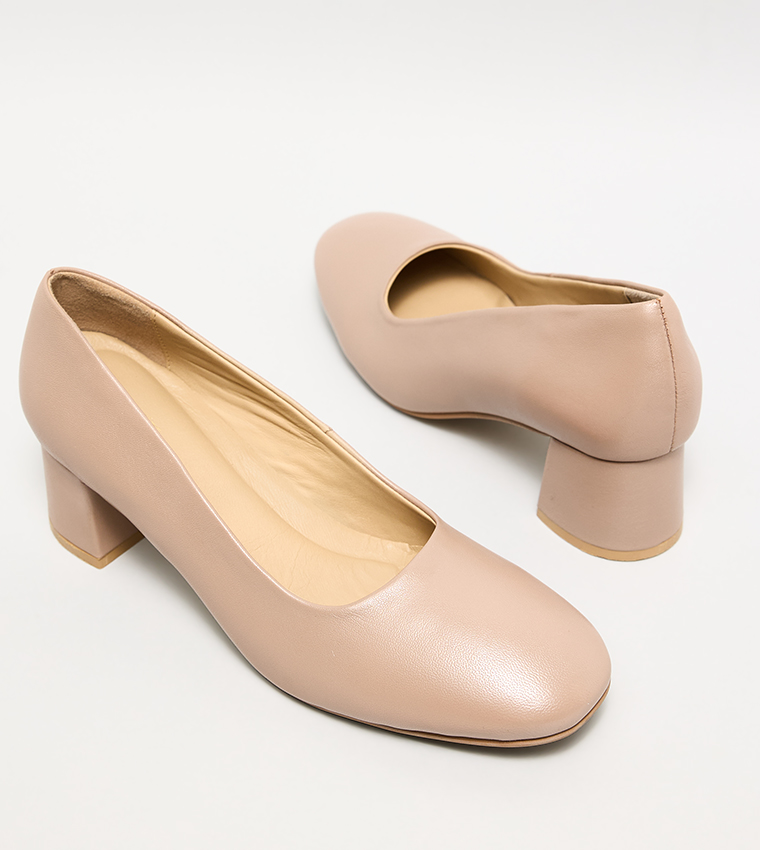 Textured Block Heel Pumps