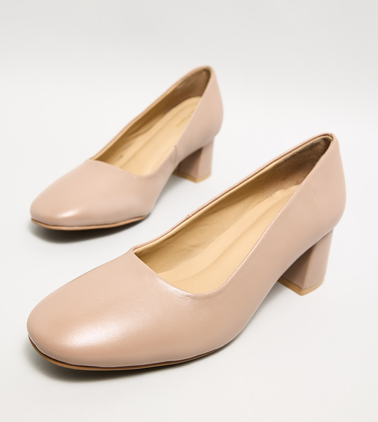 Textured Block Heel Pumps