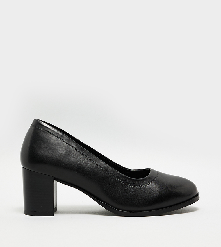 Textured Block Heel Pumps