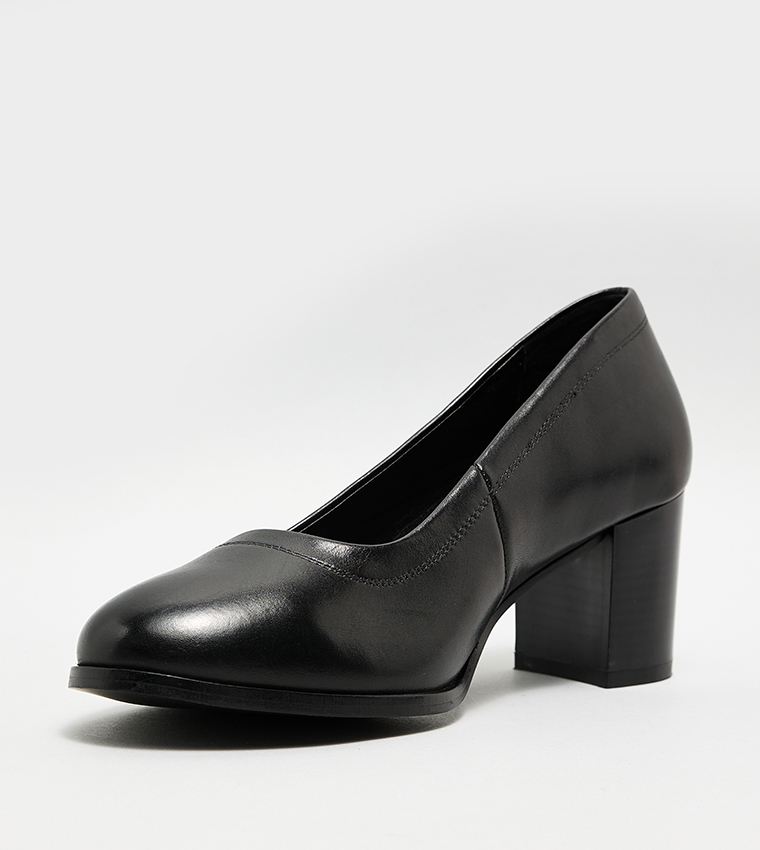 Textured Block Heel Pumps