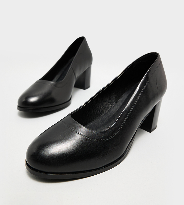 Textured Block Heel Pumps