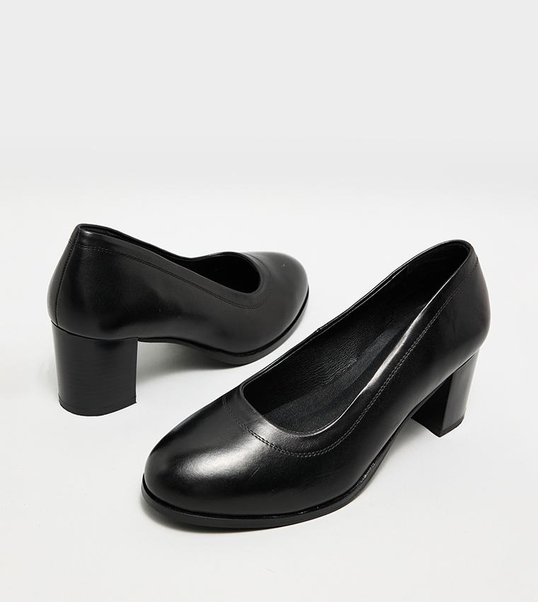 Textured Block Heel Pumps