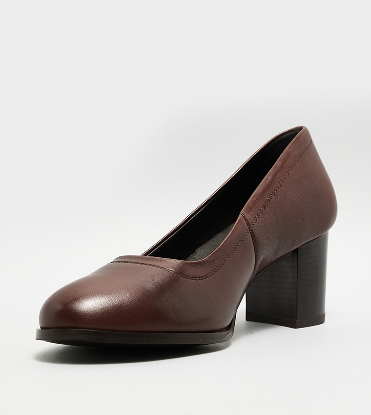Textured Block Heel Pumps