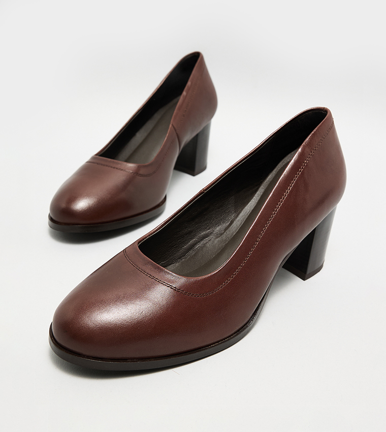 Textured Block Heel Pumps