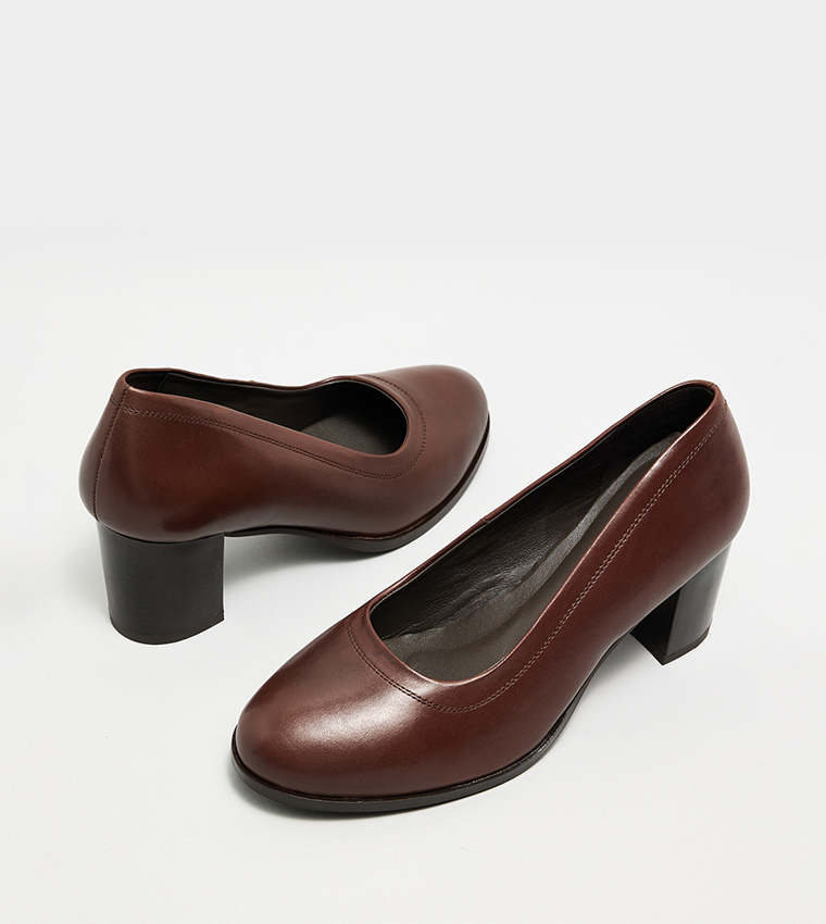 Textured Block Heel Pumps