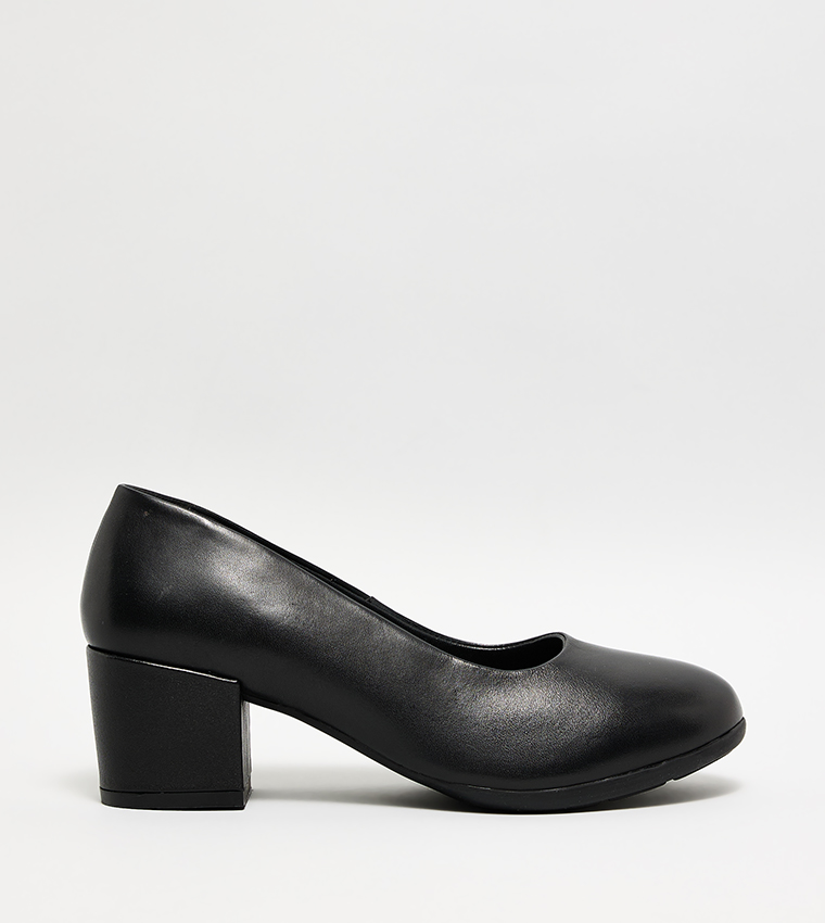 Textured Block Heel Pumps