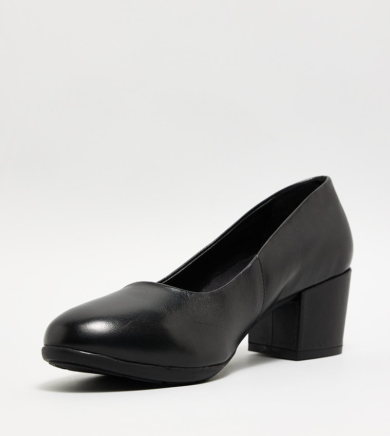Textured Block Heel Pumps