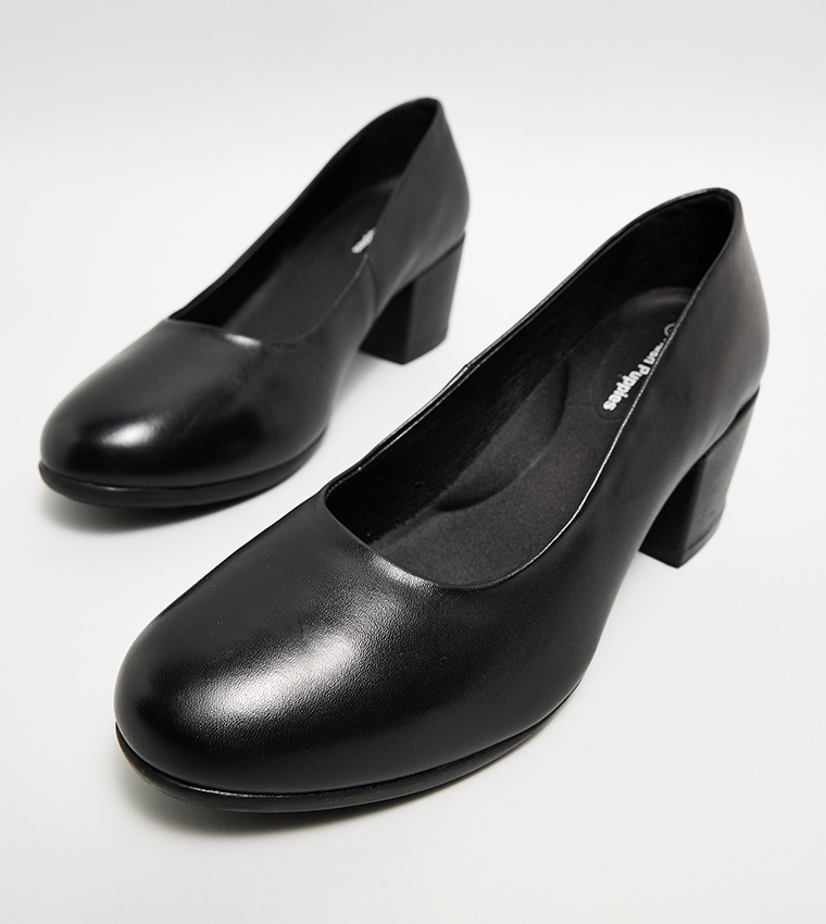 Textured Block Heel Pumps