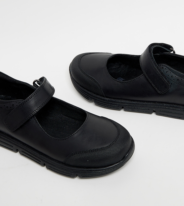 Textured Velcro Closure Mary Janes