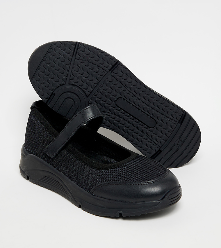 Textured Mesh Velcro Closure Mary Janes