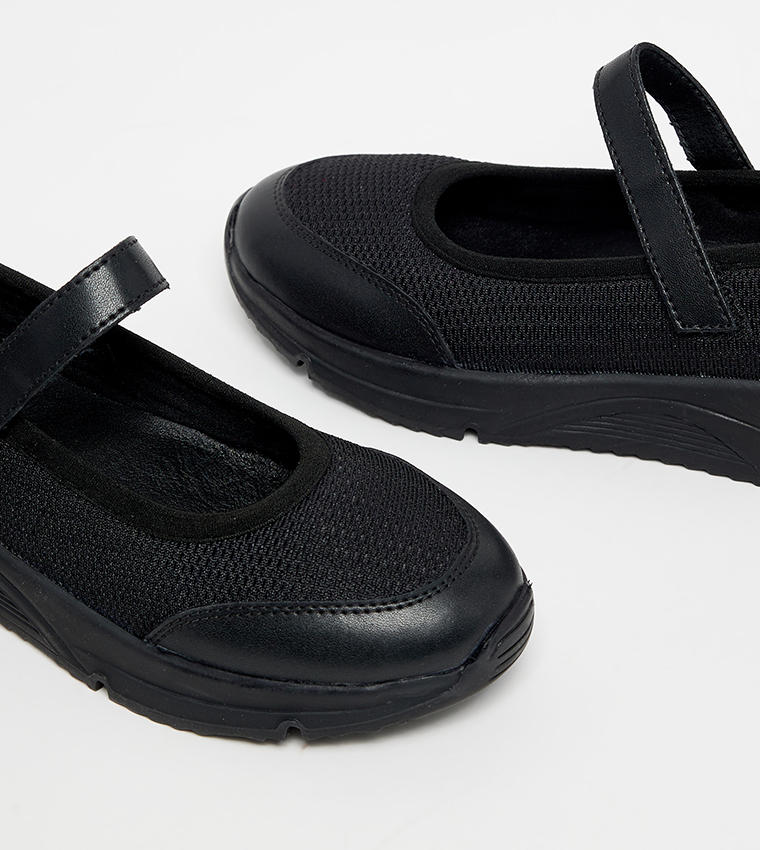 Textured Mesh Velcro Closure Mary Janes