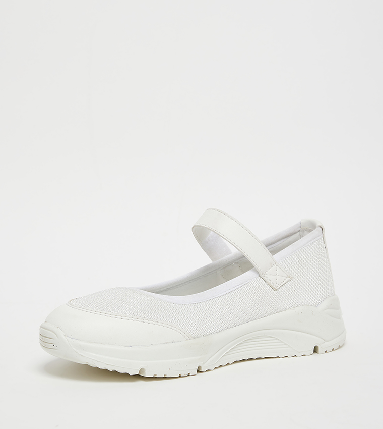 Textured Mesh Velcro Closure Mary Janes
