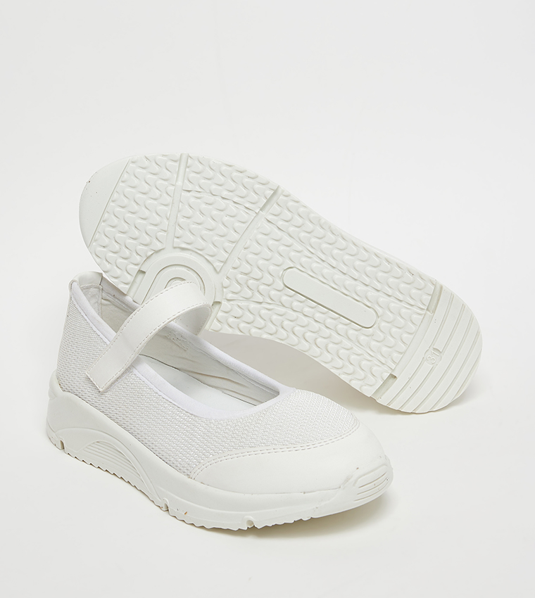 Textured Mesh Velcro Closure Mary Janes