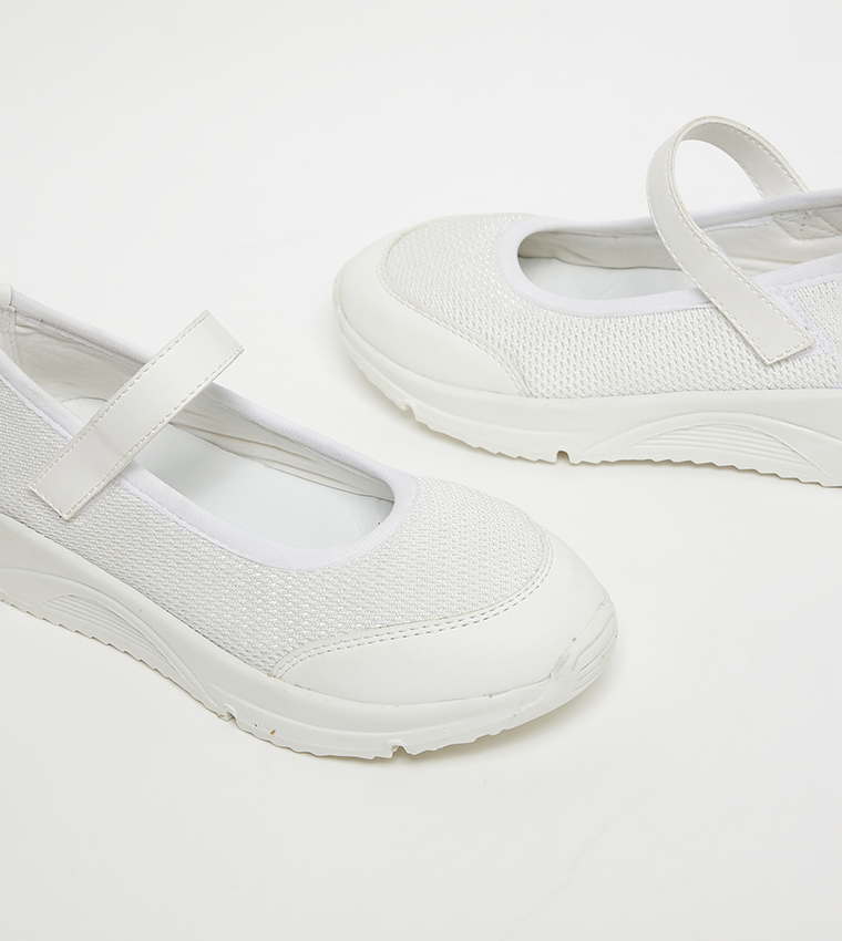 Textured Mesh Velcro Closure Mary Janes