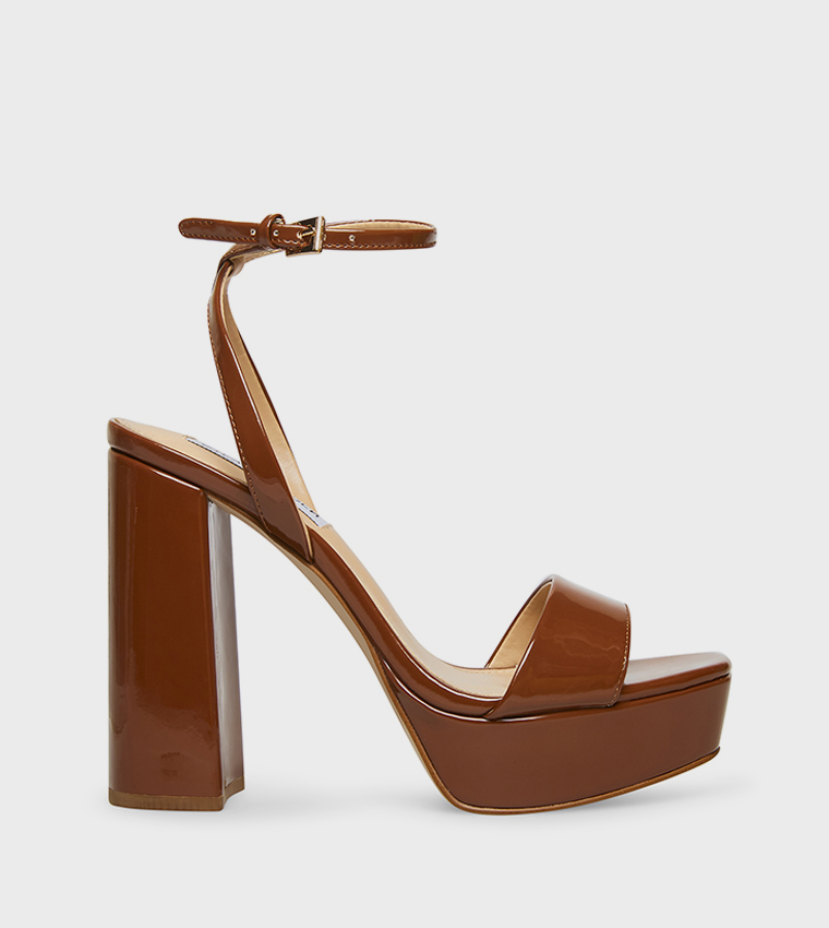 Buy Steve Madden LESSA Ankle Strap Block Heel Sandals In Brown