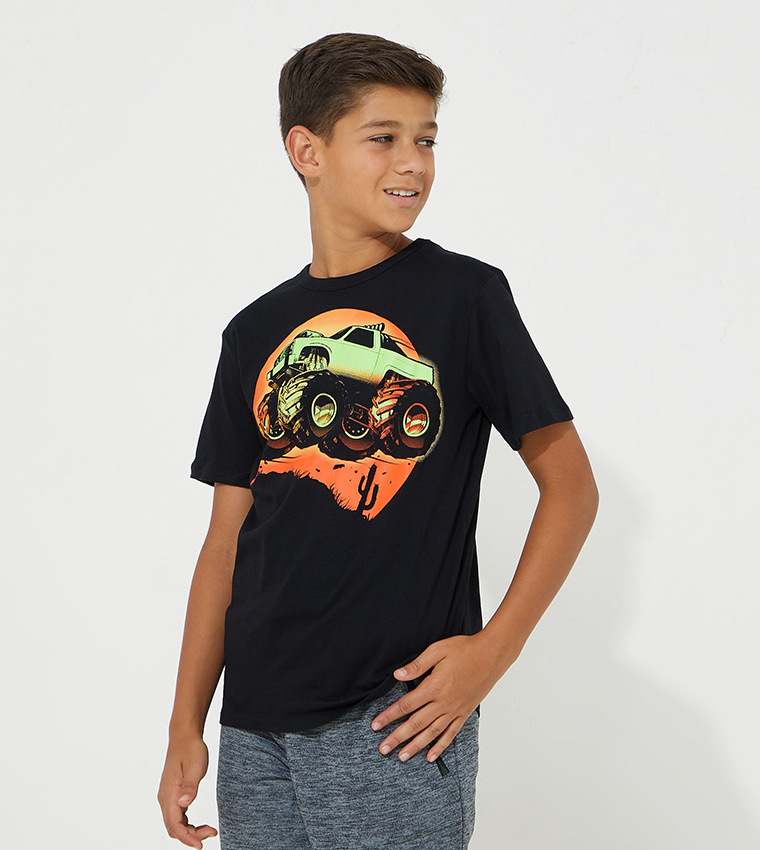 Buy The Children's Place Monster Truck Graphic T Shirt In Black
