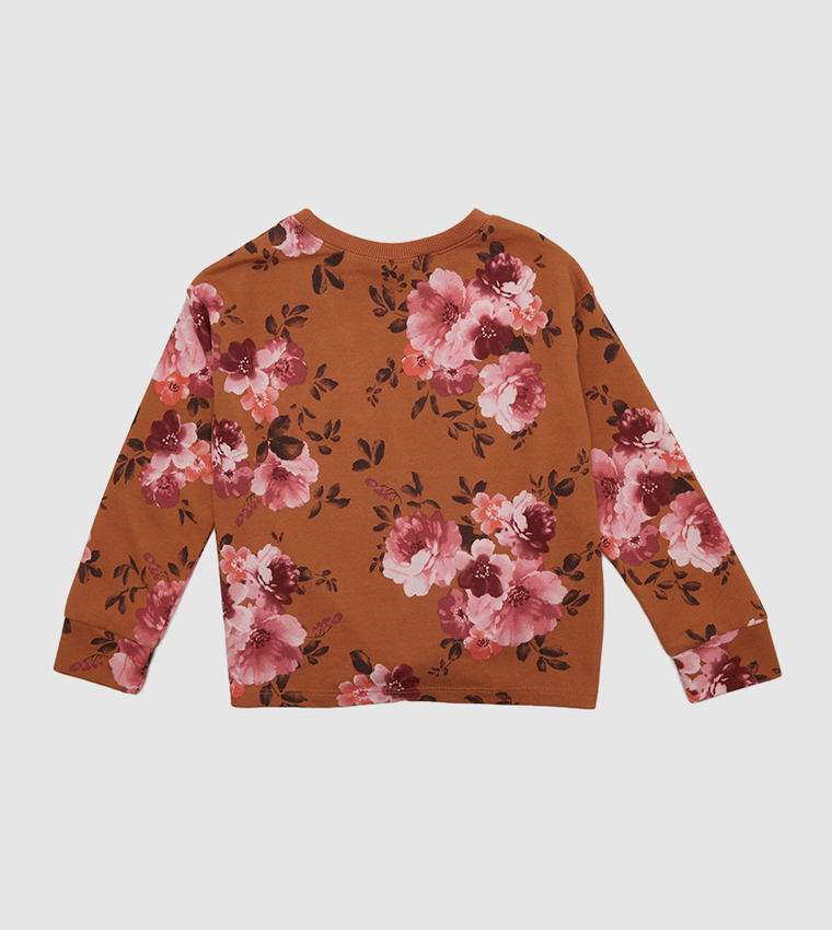 Girl's Floral Printed Pullover Sweater