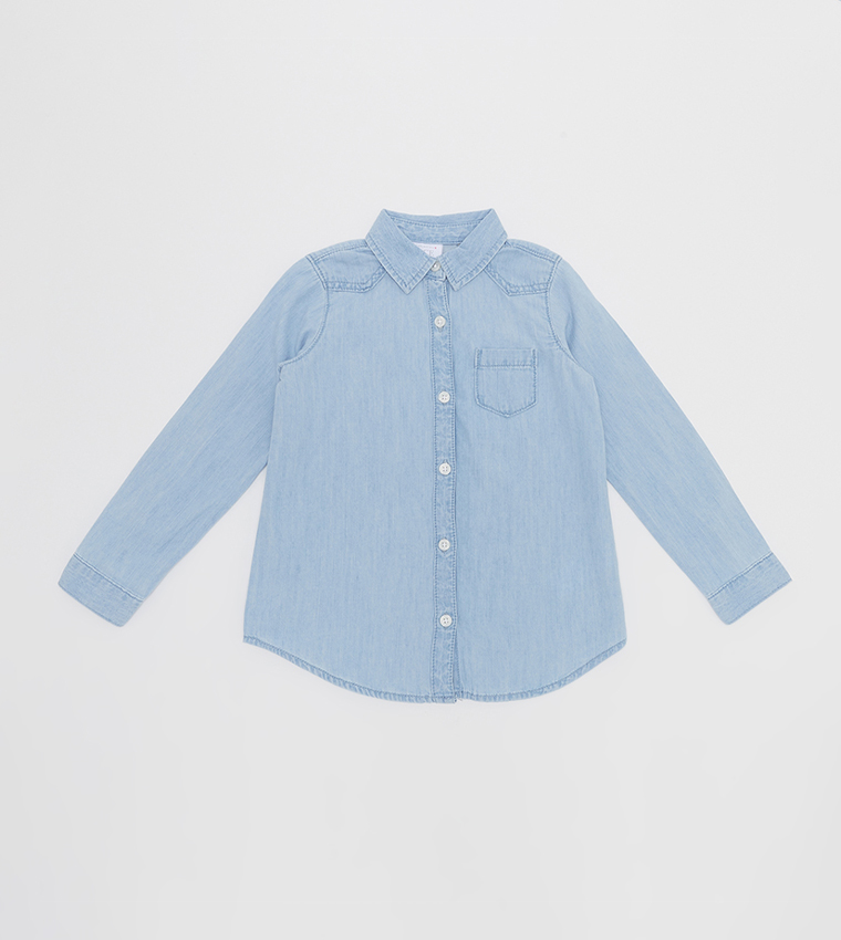 Girl denim button cheap down shirt