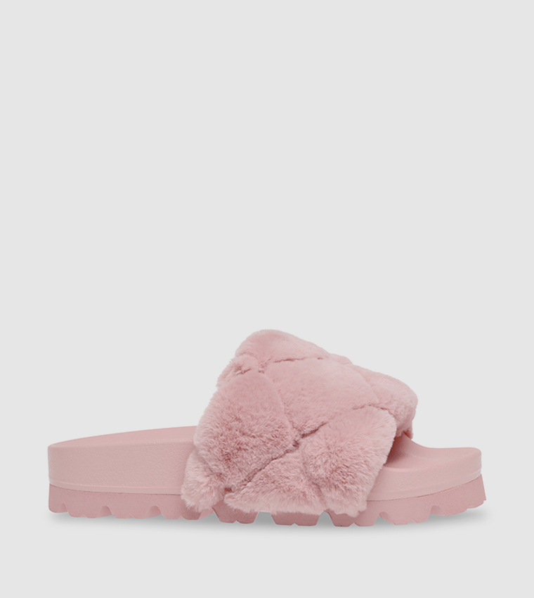 Buy Steve Madden QUILTY Plush Open Toe Slides In Pink | 6thStreet UAE