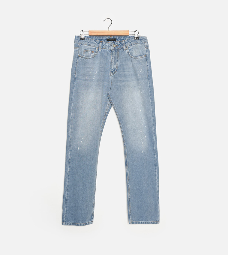 Buy Trendyol Regular Fit Splash Effect Jeans In Blue 6thStreet Qatar