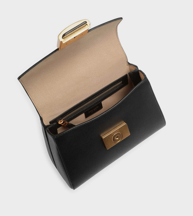 Textured Flap Top Handle Bag