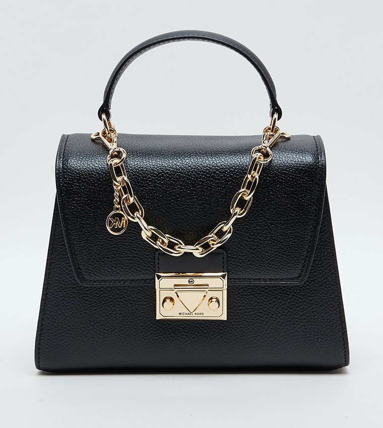 Textured Chain Detail Top Handle Bag