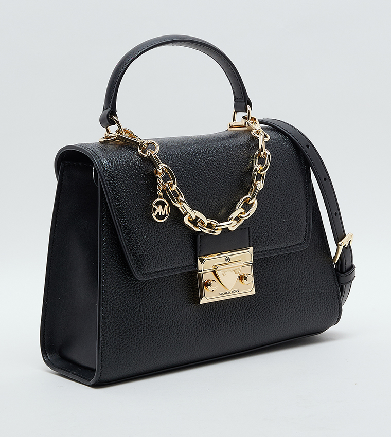 Textured Chain Detail Top Handle Bag
