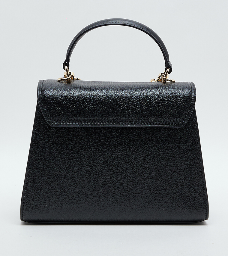 Textured Chain Detail Top Handle Bag