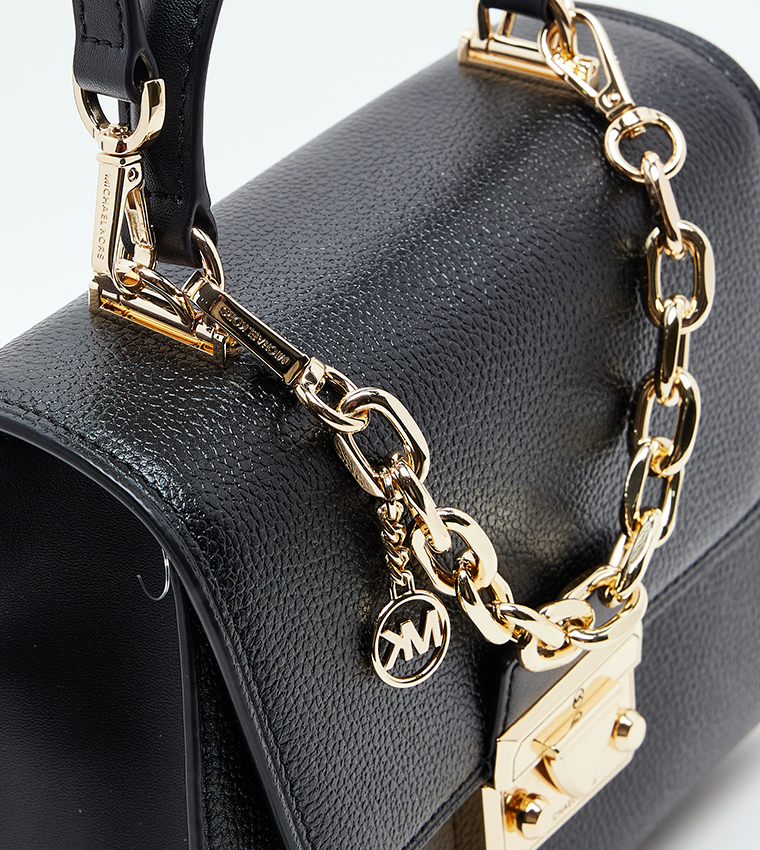 Textured Chain Detail Top Handle Bag