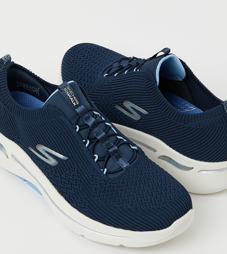 Buy Skechers GO WALK ARCH FIT Mesh Lace Up Walking Shoes In Navy ...