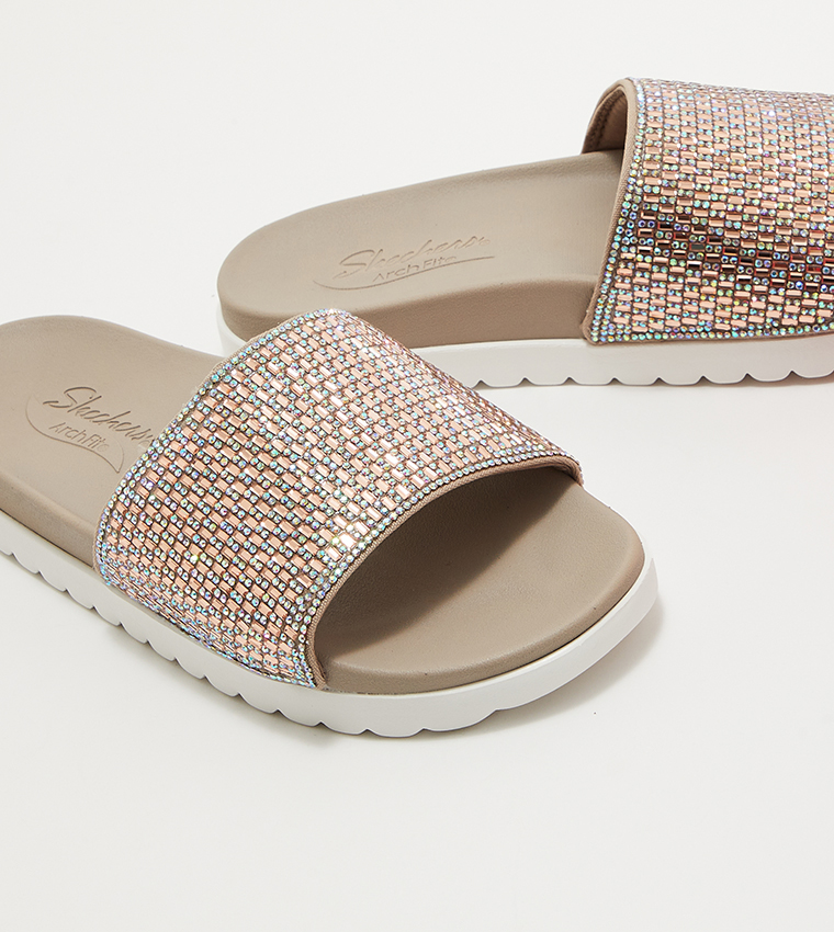 Rhinestone skechers online slides