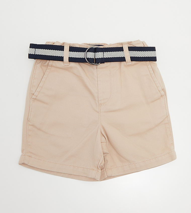 Belted Woven Chino Shorts