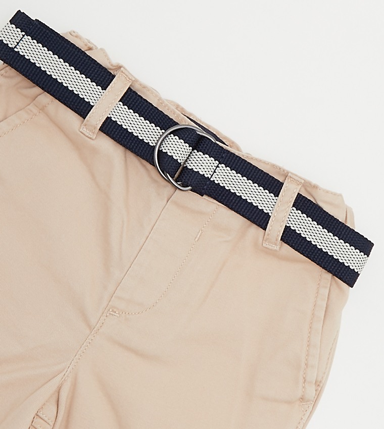 Belted Woven Chino Shorts