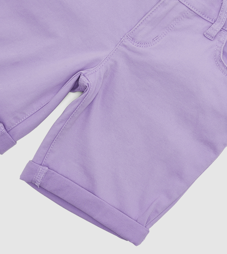 Girl's Roll Cuff Twill Woven Skimmer Shorts
