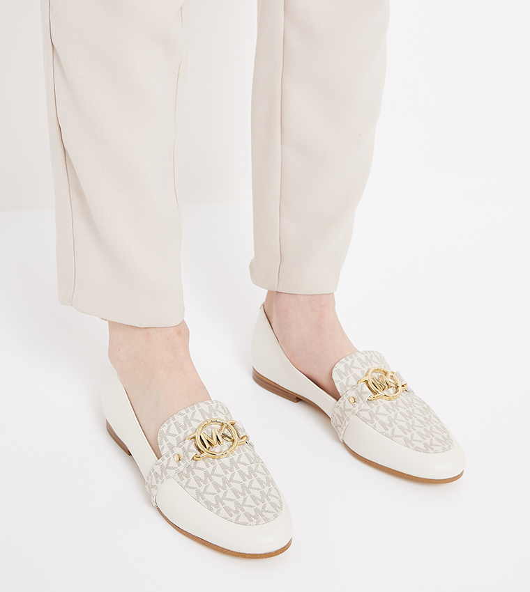 Buy Michael Kors RORY Monogram Patterned Platform Loafers In Cream