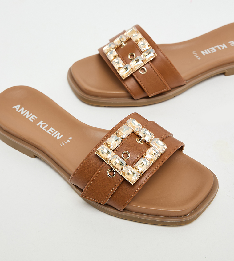 CAPARA Embellished Open-Toe Flat Sandals