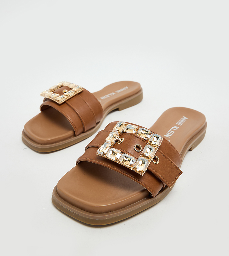 CAPARA Embellished Open-Toe Flat Sandals