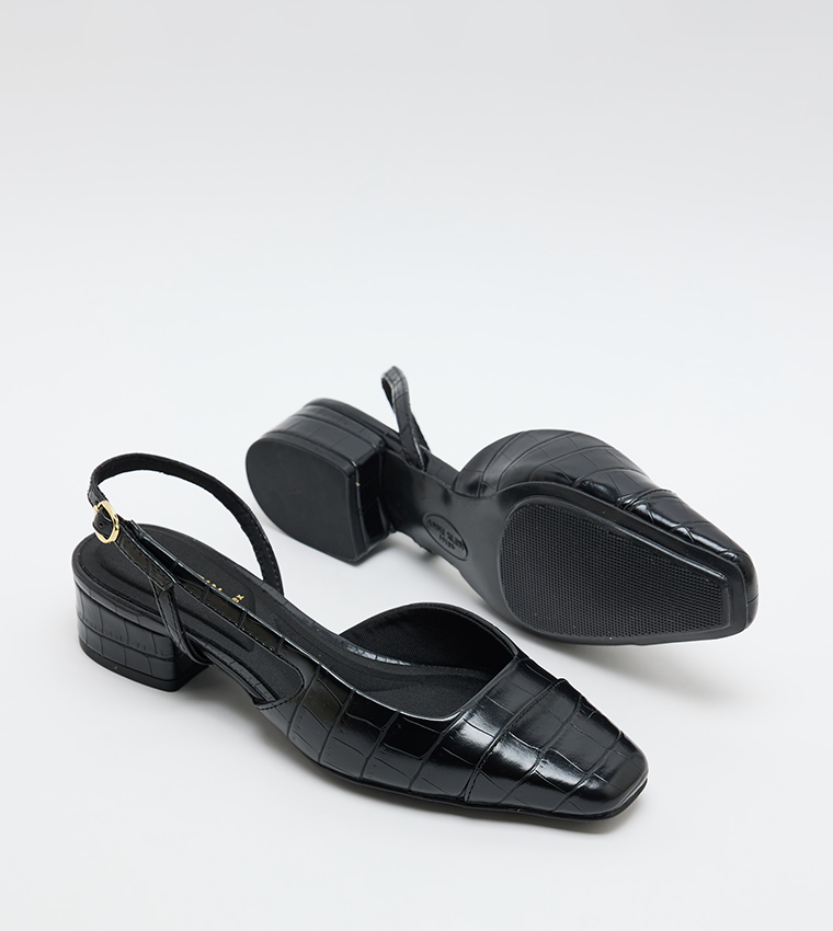 NIA Croc Textured Slingback Pumps