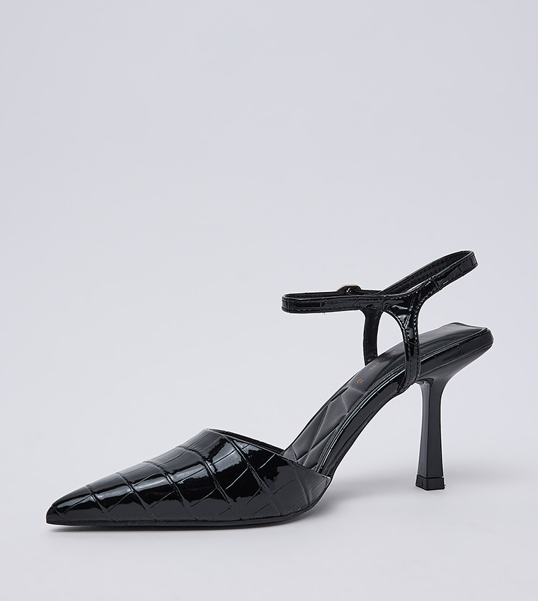 IBARAA Crocs Textured Ankle Strap Pumps