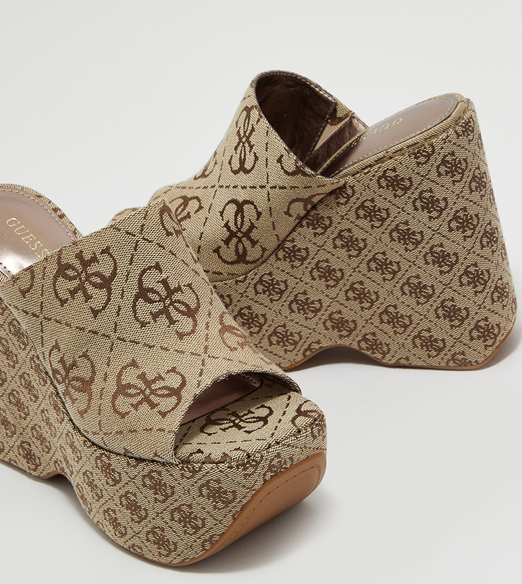 ANGELINE2 Monogram Pattern Wedge Sandals