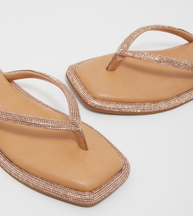 Rose gold diamante flip on sale flops