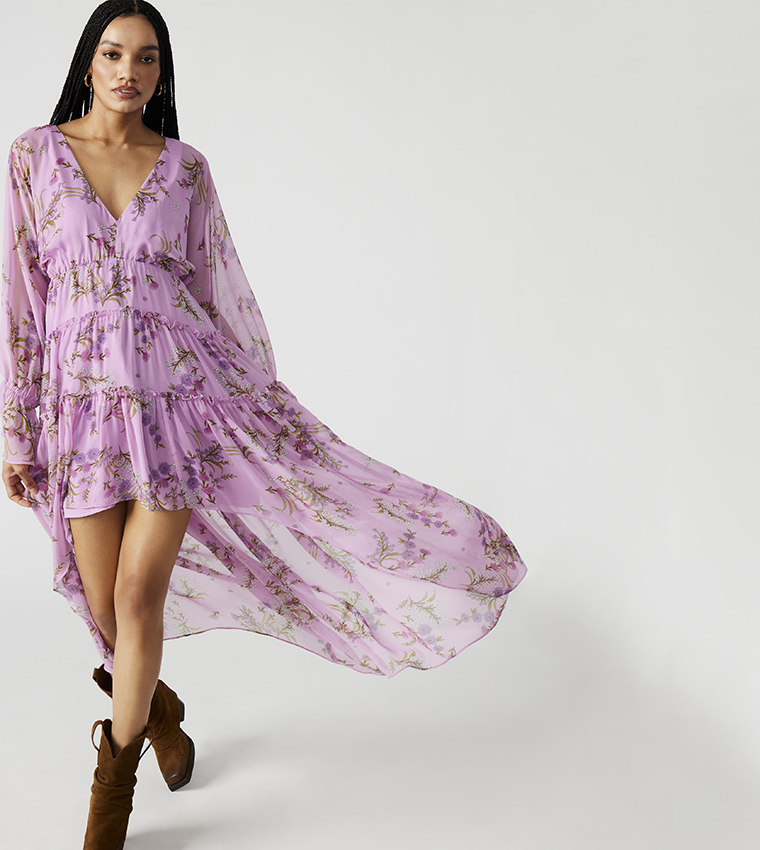 Buy Steve Madden SOL Printed V Neck Midi Dress In Purple | 6thstreet Qatar