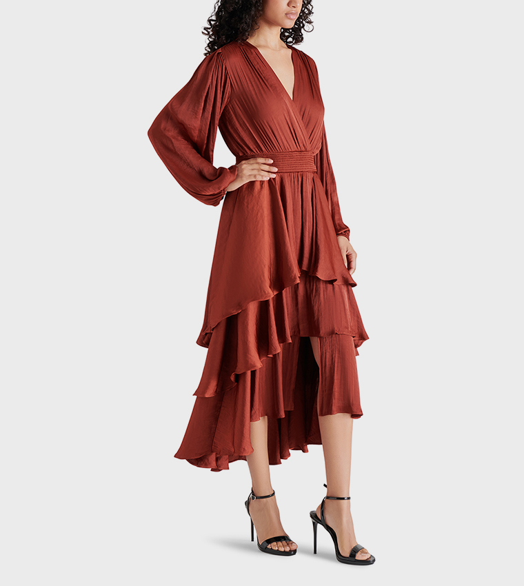 BEI Ballon Sleeves Ruffle Midi Dress