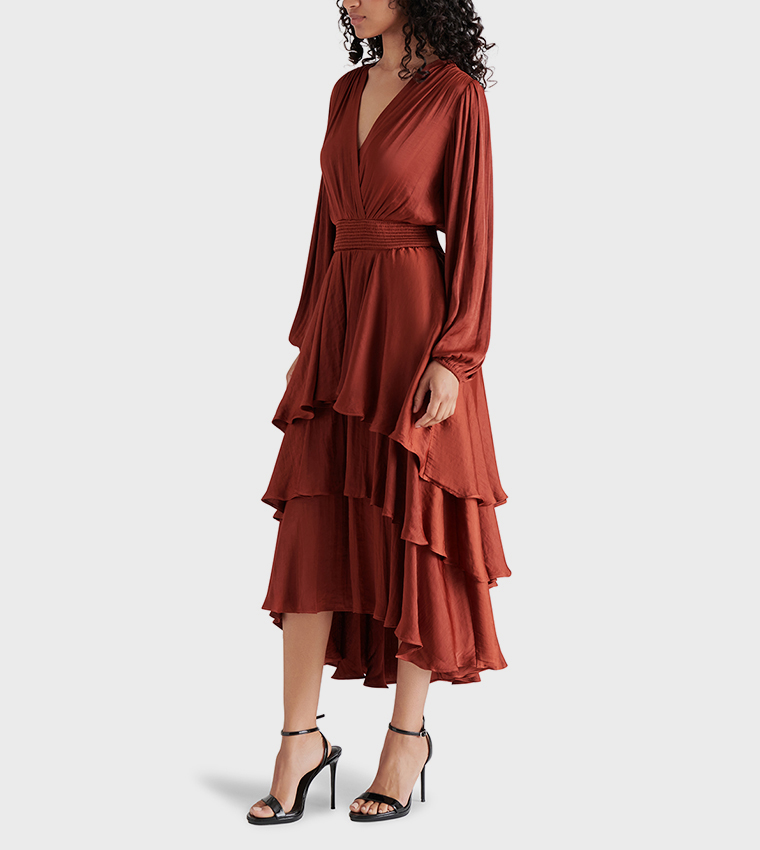 BEI Ballon Sleeves Ruffle Midi Dress