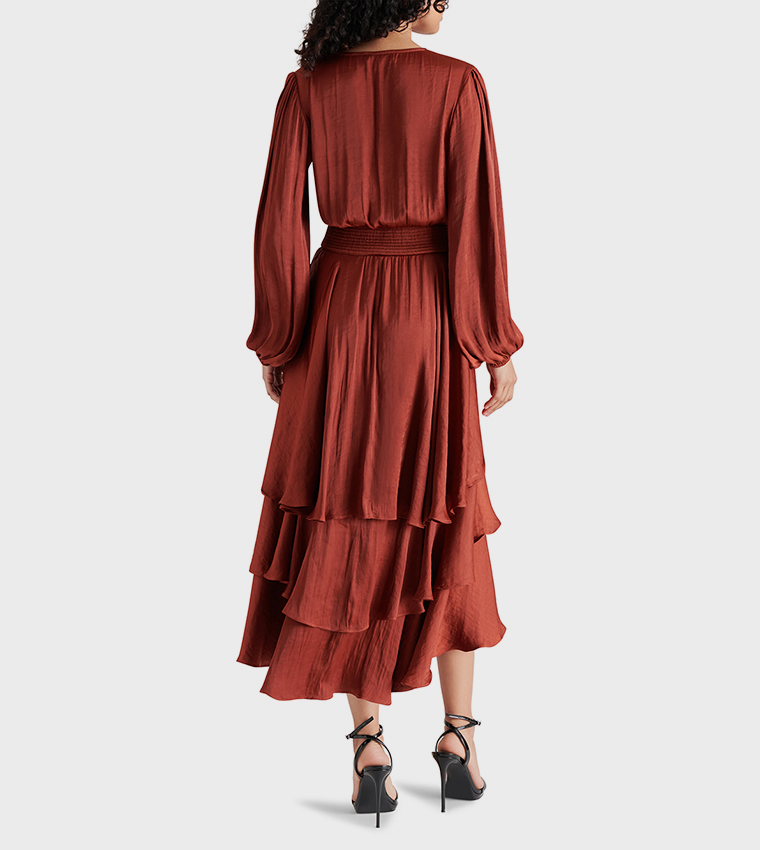 BEI Ballon Sleeves Ruffle Midi Dress