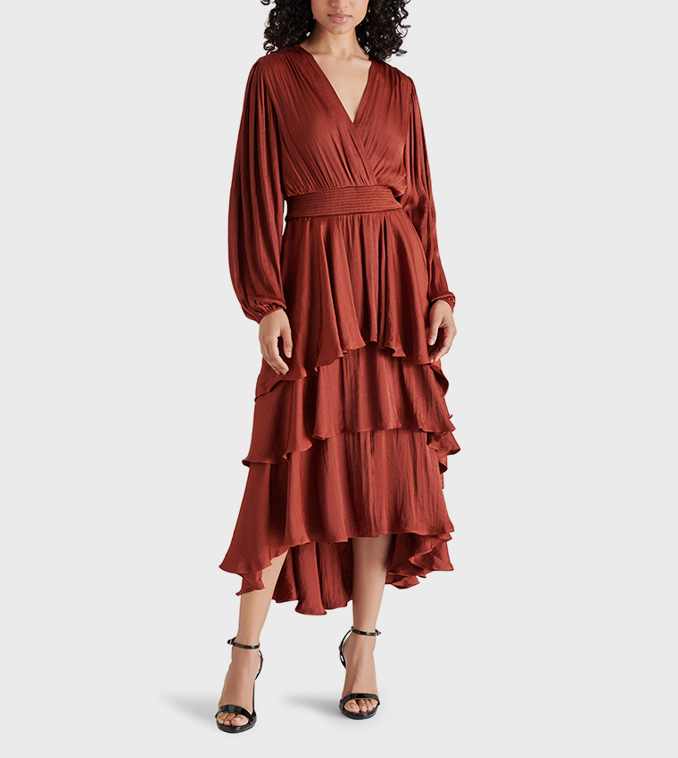 BEI Ballon Sleeves Ruffle Midi Dress