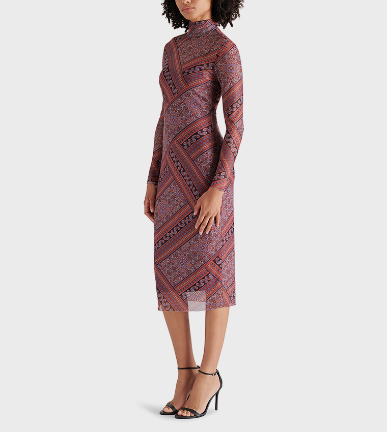 Buy Steve Madden VIVIENNE Printed Long Sleeves Midi Dress In Brown