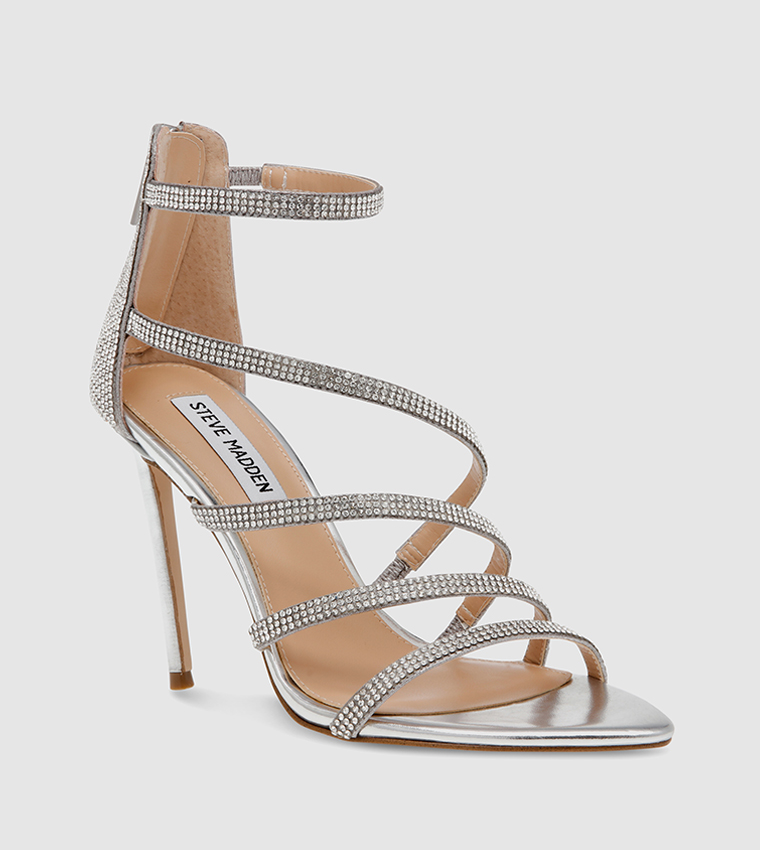 Buy Steve Madden BEAMISH Embellished D'Orsay Heel Sandals In Silver ...