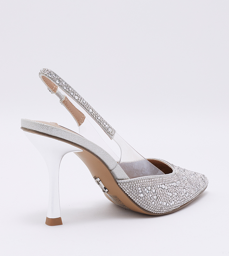 Buy Steve Madden FLING R Embellished Slingback Sandals In Silver ...