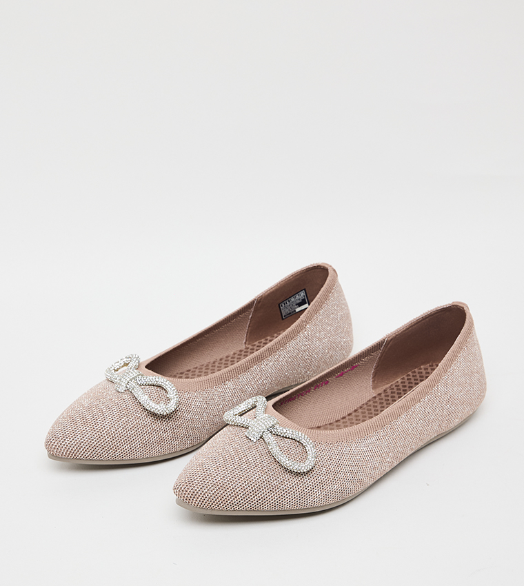 CLEO POINT Brooch Detail Knitted Slip-on Shoes